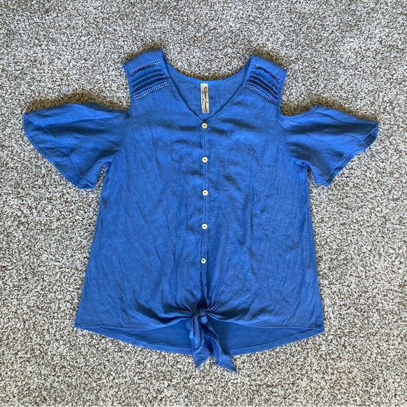 PerSeption Concept Tops - PerSeption Concept Off the Shoulder Tie Front Blouse